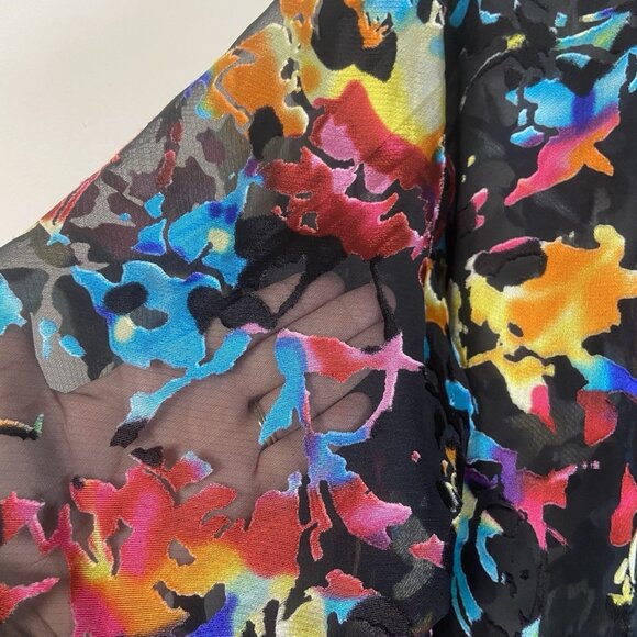 DRAPERS & DAMON KIMONO COVER UP JACKET COAT 1X FRINGE MULTICOLOR FLORAL Boho - Picture 3 of 11